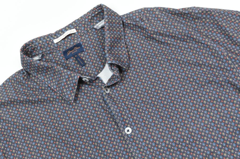 GoodMan Brand Shirt Mens XL Black Geometric Stretch Short Sleeve Button-Up